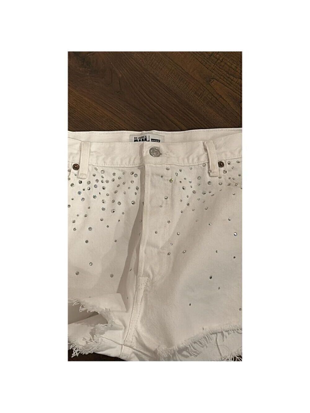 Re/done & Pam Crystal Mid-rise White Denim Shorts Size 32 (10-12) - Picture 8 of 14